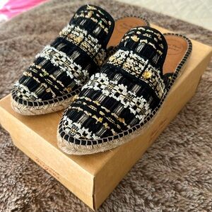 Toni Pons Origens Black/Cream Multicolor Slip-on Tweed Espadrilles EU Size 38